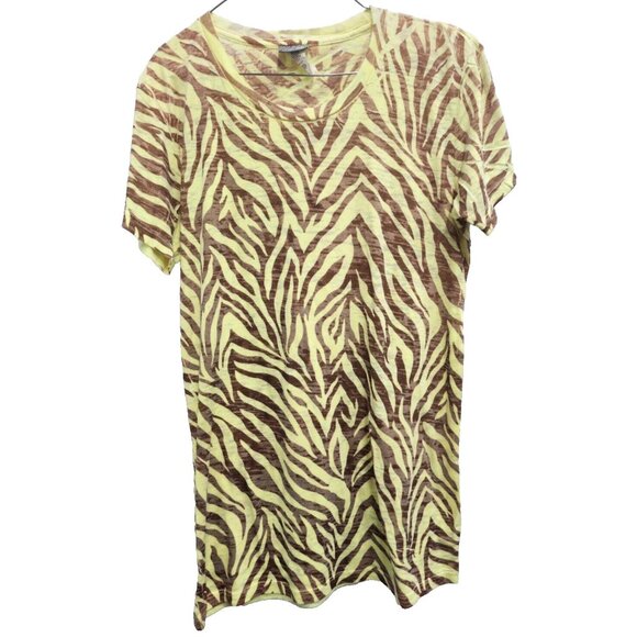 Daytrip Womens Y2K Grunge Tee XL Brown Yellow Zebra Stripe Burnout Short Sleeve - Picture 1 of 6